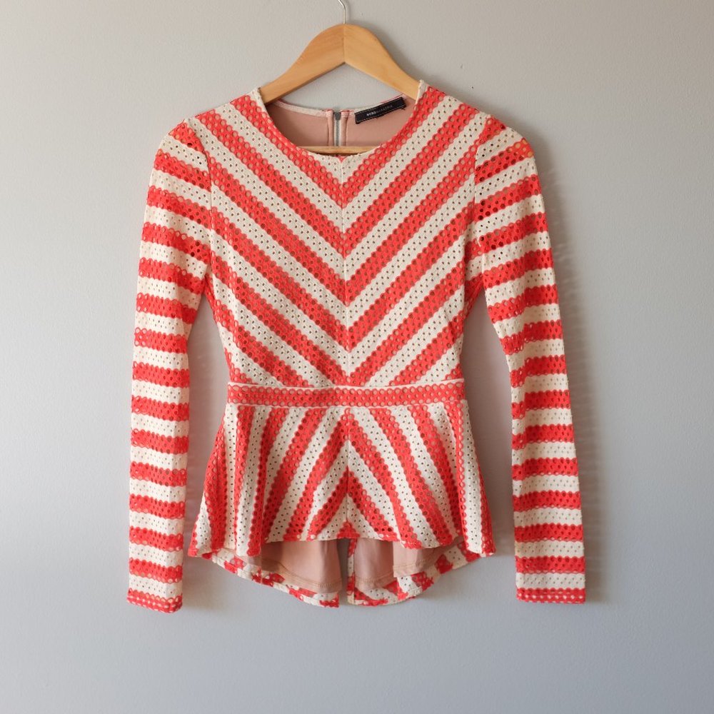 BCBGMaxAzria Stripe Peplum Long Sleeve Top